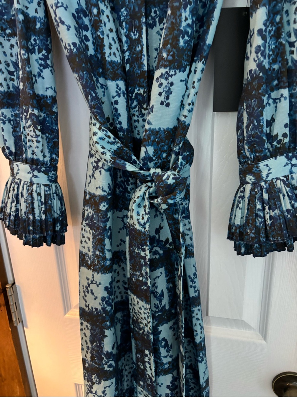 Tuckernuck Blue Patterned Maxi Dress with Ruffle Cuffs - Picture 2 of 3